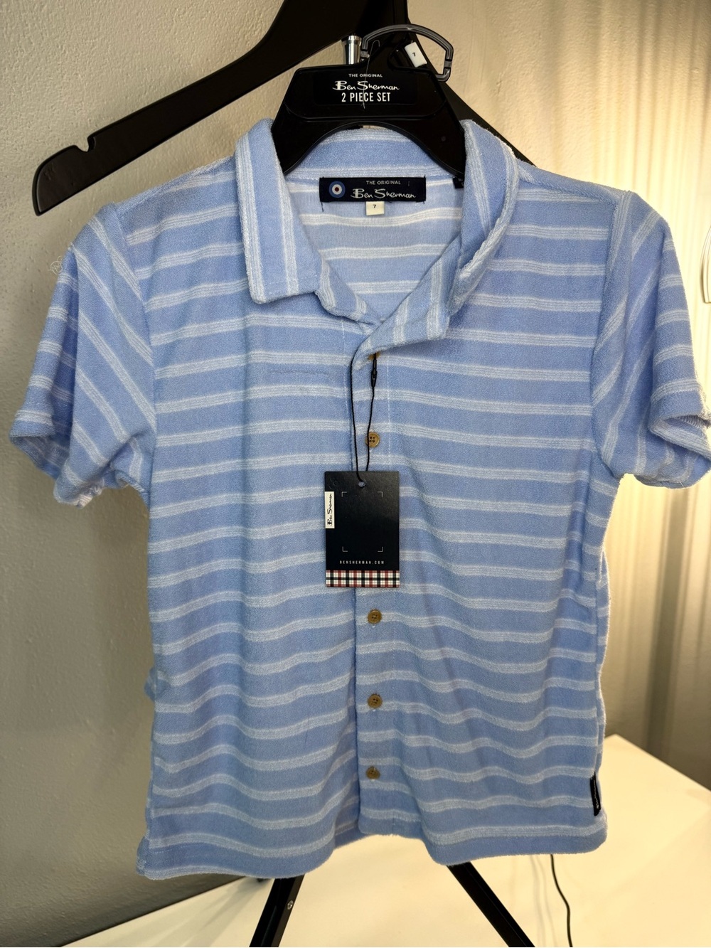 Ben Sherman Light Blue and White Striped Short-Sleeve/shorts set